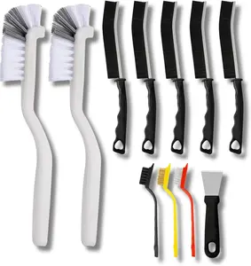 Crevice Cleaning Brush Set 11-Piece Multi-Purpose Hard & Soft Bristle Brushes for Kitchen, Bathroom Tile Grout Sink Bottles & Crevices Deep Cleaning Tools for Home Car & Appliances Black & White