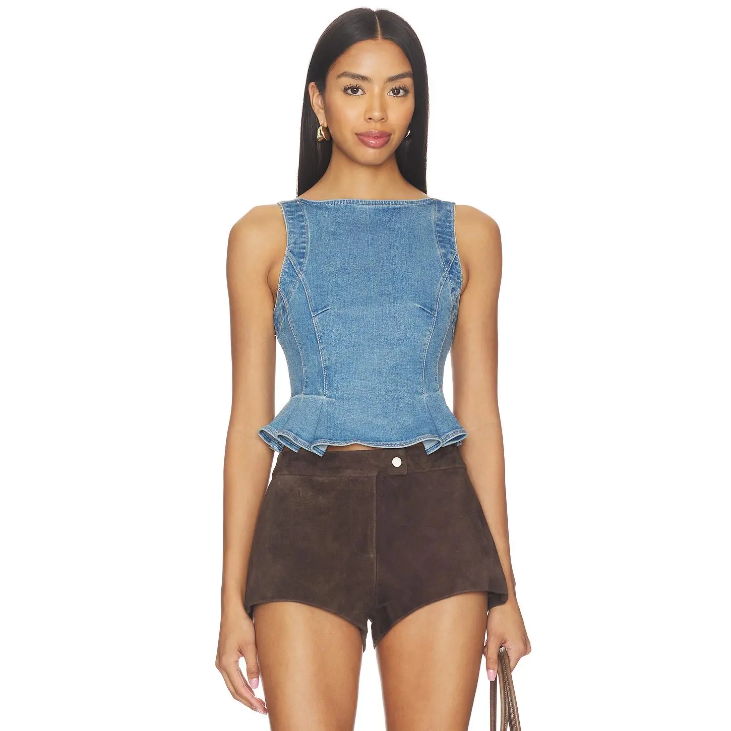Free People Sunfaded Denim Top in Steel Blue