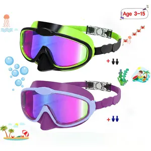 2 Pack Kids Swimming Goggles Wide Angle Anti-fog UV Waterproof Leakproof Boys and Girls Swimming Goggles for 3-15 years old