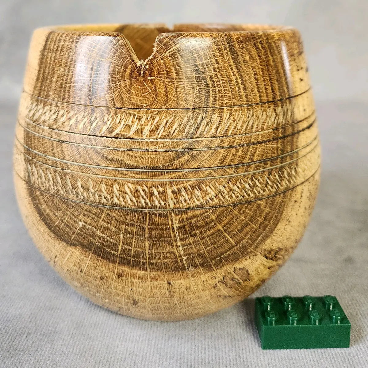 1ST GEN Wooden Bowl with Mesmorizing Wood Grain Pattern and Hand Carved Design
