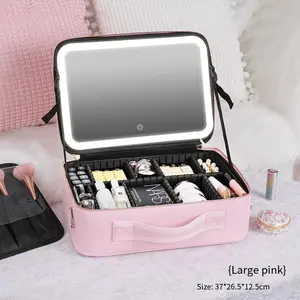 MOMIRA Travel Makeup Case with Large Lighted Mirror Partitionable Cosmetic Bag Professional Cosmetic Artist Organizer Portable