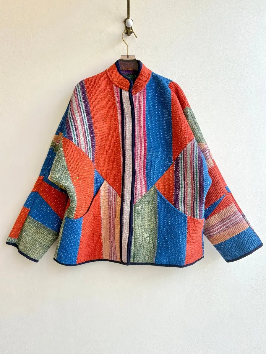 Reversible Ladhiya Quilted Jacket in Colors Blue, Carrot Orange, Sage & Lilac and Forest Green