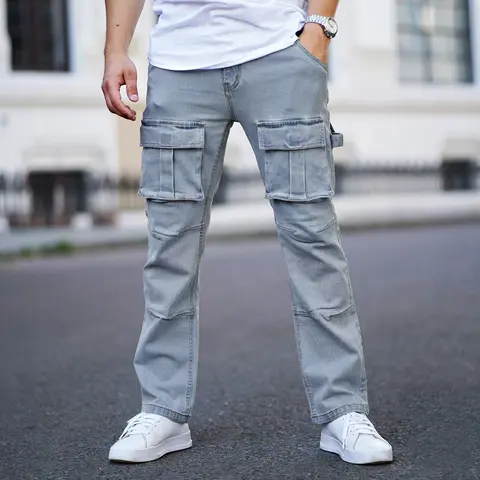 GINGTTO Men's Jeans Stretch Baggy Wide Leg Denim Pants Hip Hop Streetwear Carpenter Jean with Cargo Pockets