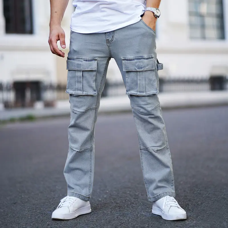 GINGTTO Men's Jeans Stretch Baggy Wide Leg Denim Pants Hip Hop Streetwear Carpenter Jean with Cargo Pockets