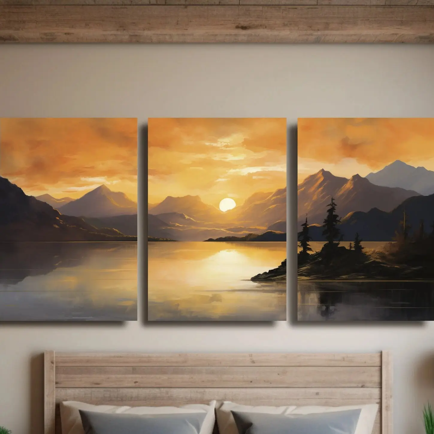 3-Piece Sunset Mountain Canvas Art Set, Framed Sunset Posters, Perfect for Bedroom, Living Room, Hallway, Restaurant Decor