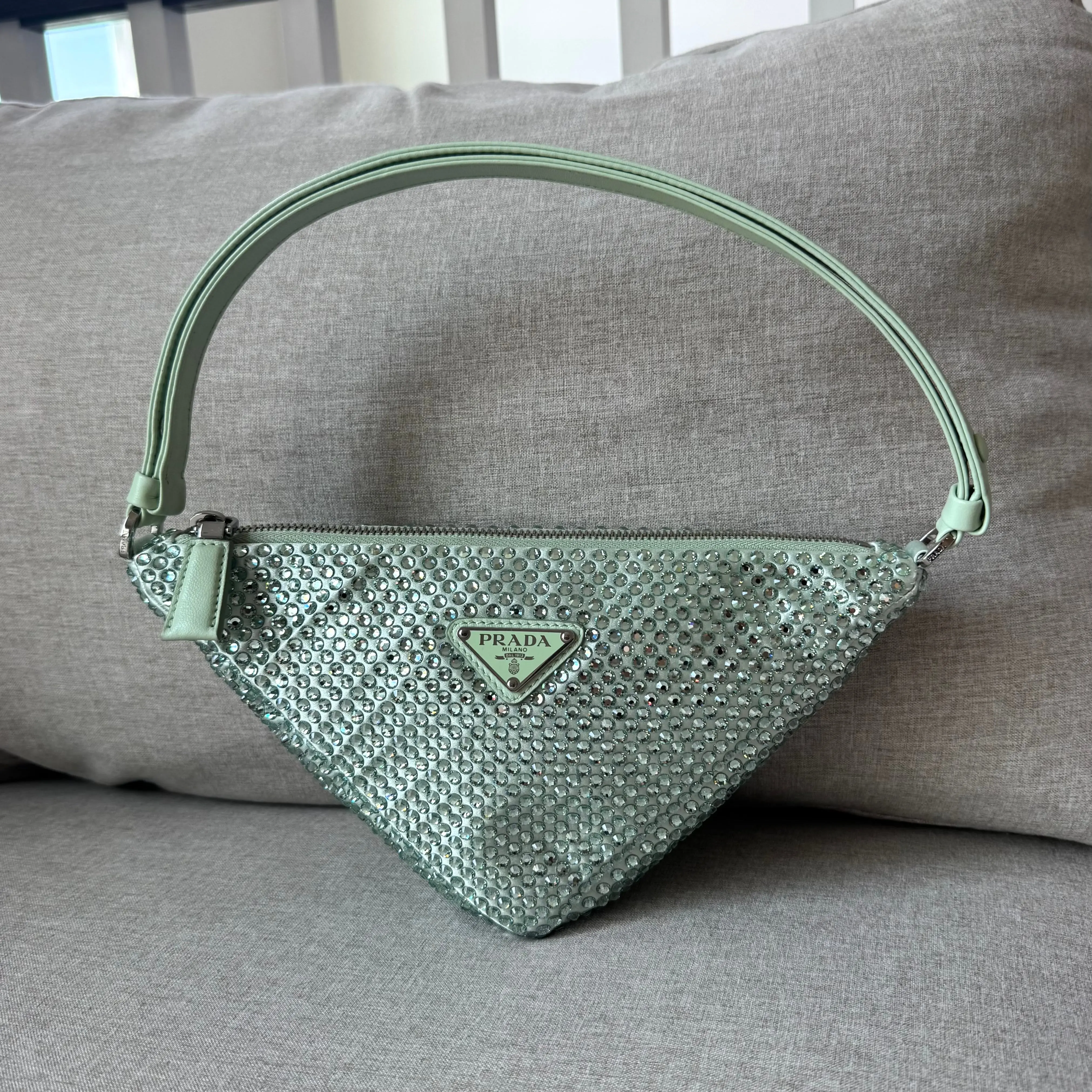 Pre-owned PRADA Italy Shoulder Bags Triangle Crystal Handbag