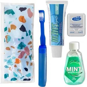 Dental Travel Kit with Toothbrush, Travel Sized Toothpaste, Mouthwash and Floss in a Reusable Zipper Pouch (TSA Approved)