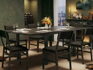 7-Piece Dining Table Set for 4-6, Extendable Kitchen Table Cushion Chairs Set of 6 with 6 Chairs, Rectangle Dining Table with Metal Frame & MDF Board, Folding for Small Apartment Saving Space,Grey Oak