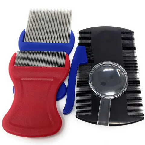 Mars Wellness 5-Piece Haircare Lice Treatment Grooming Set - 2 Premium Fine-Tooth Stainless Steel Nit Removal Combs, 1 Plastic Comb, Magnifying Lens, Debris Cleaning Brush
