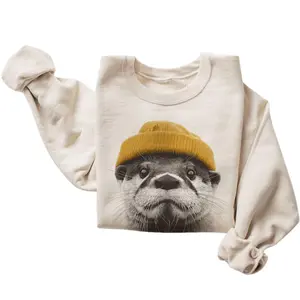 The Retro River Otter Wearing Beanie Sweatshirt, Retro Wood Duck Sweatshirt, Duck Outfit, Boho Unisex Crewneck Sweatshirt,  Menswear Top, Womenswear Top Underwear Streetwear