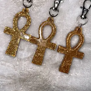 Gold Glitter Ankh Keychain - Egyptian Symbol Keyring for Bags and Accessories