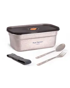Titanium Lunch Box Set - 100% Pure Titanium, Leakproof, Lightweight, 1000ml, FDA Tested, BPA-Free, Eco-Friendly, Dual Seal, Date Dial, Includes Titanium Fork & Spoon