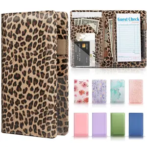 Server Book with 2 Zipper Pockets, Leather Server Books for Waitress, Waiter Book, Sturdy Waitress Book with Money Pocket and Zipper, Servers Book Waitress Accessories Server Apron, Leopard Print