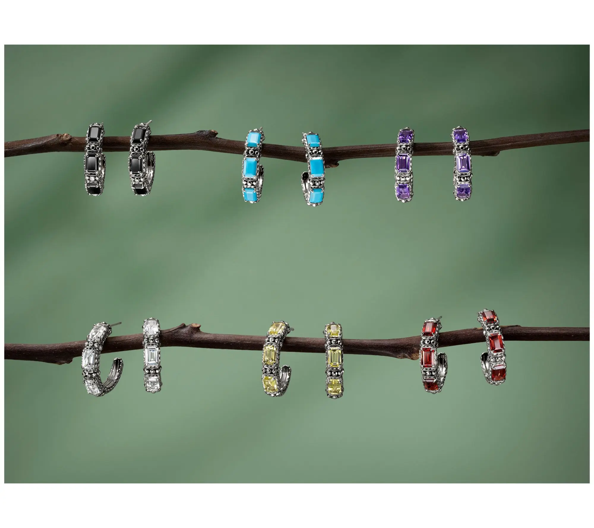 JAI Sterling Silver Shimmer Bead Gemstone 1" Hoop Earrings