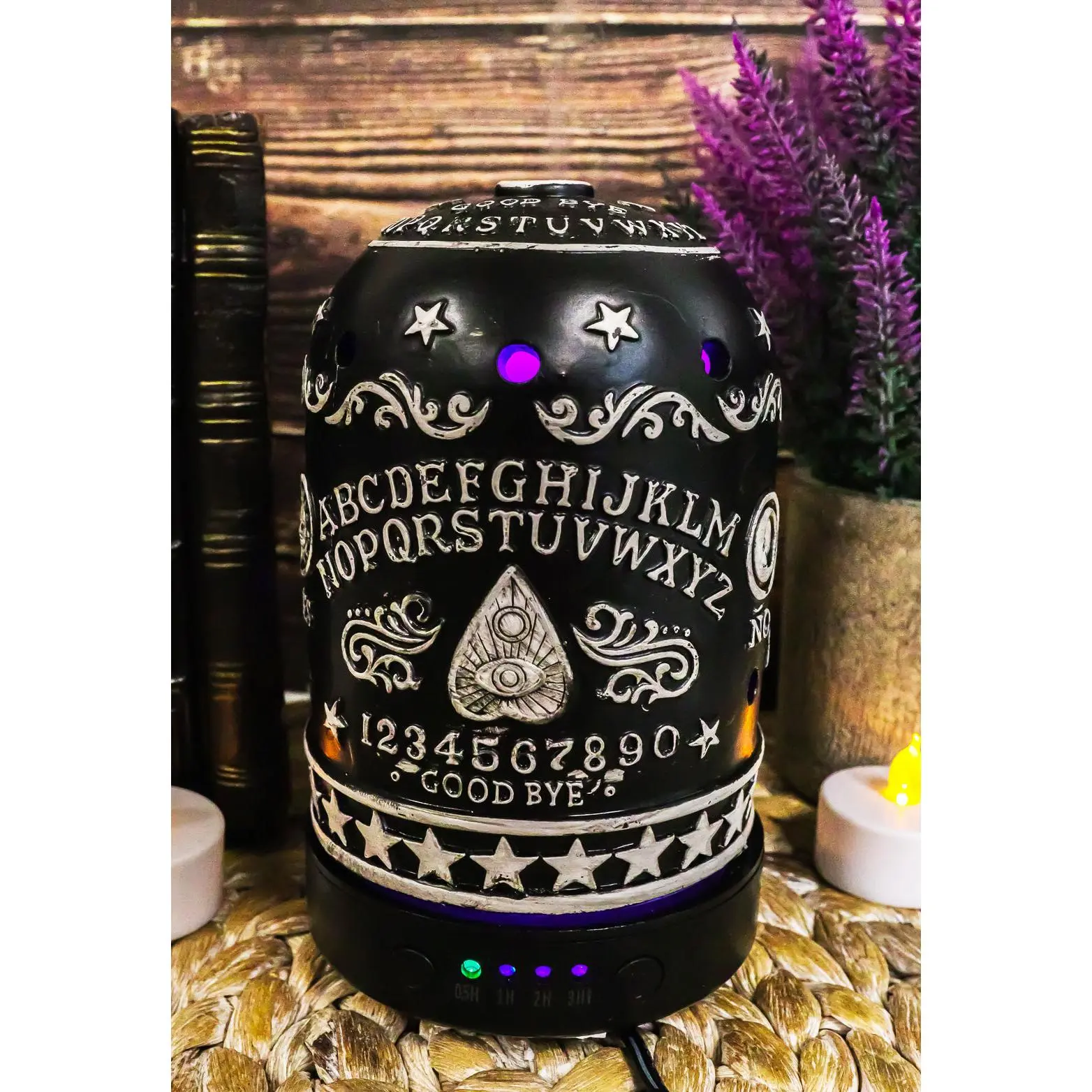 15 oz Polyresin Halloween Gothic LED Light Aromatherapy Oil Diffuser - Ouija Spirit Board-Planchette Evil Eye Design, USB-Powered, Occult Theme, 6.5" Tall, 3.5" Deep, Compact Portable, Fragrance Freshener, Wicca Home Garden Decor, Gym Use