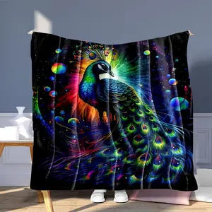 Peacock Pattern Blanket, 1 Count Colorful Soft Throw Blanket, Air-conditioned Room Blanket, Warm Nap Blanket for Home Office Travel Camping