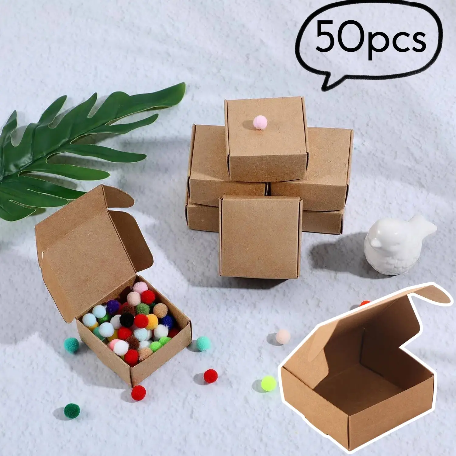 50 Pack 55x55x25mm Square Kraft Paper Boxes, Jewelry Packaging Boxes, Handmade Soap Boxes, Eco-Friendly Craft Supplies, Boxes for Wrapping Gifts, Creative Gift Packaging