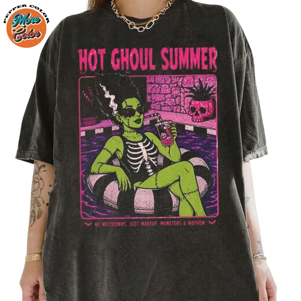 Hot Ghoul Summer Spooky Halloween Girl In Floaty Shirt, Summerween Shirt, Cotton Unisex T-shirt, Crew Neck, Size S- 3xl, Menswear Top, Womenswear Top Underwear Streetwear