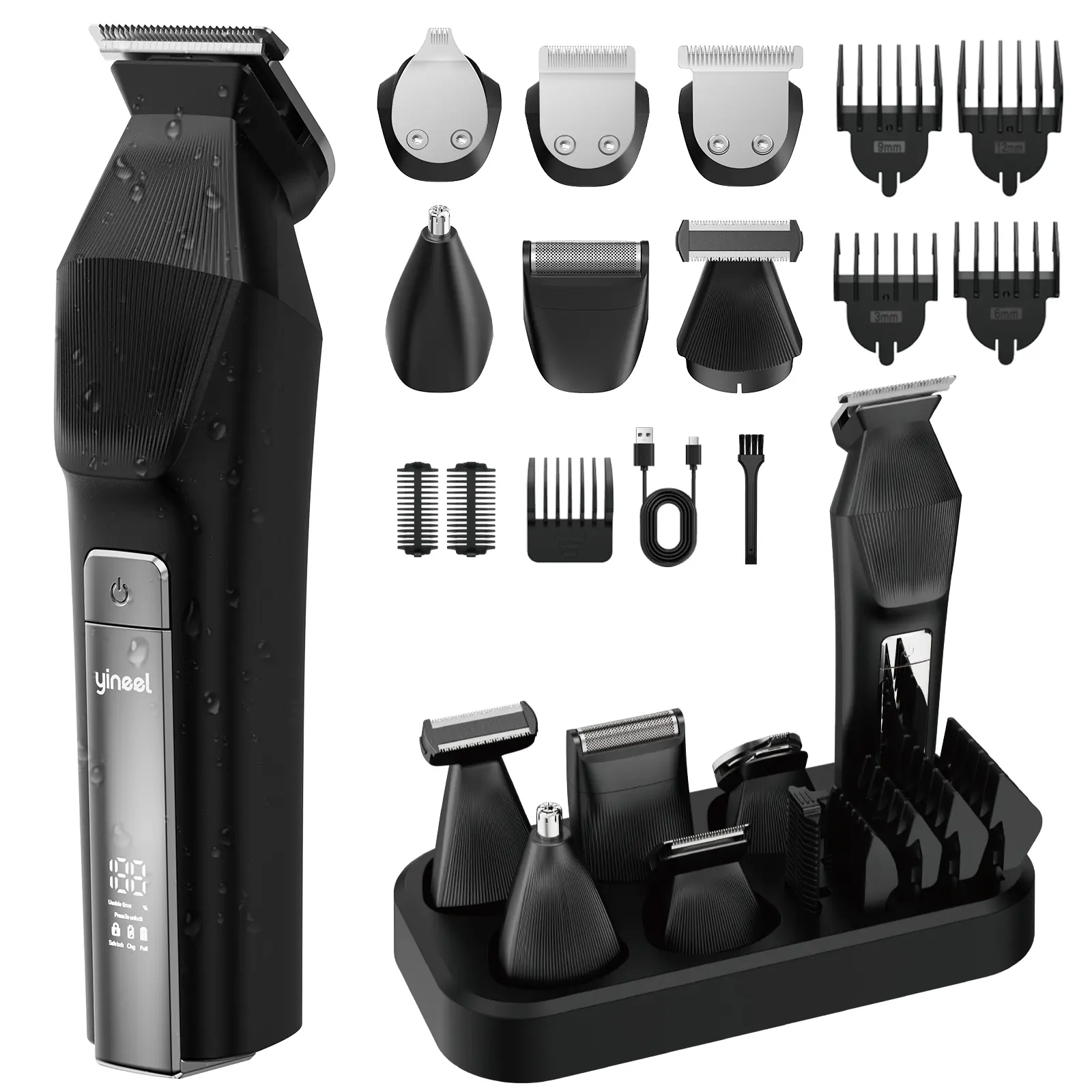 Yineel HC600 Beard Trimmer for Men, All-in-One Smooth Grooming Shaver Kit, Waterproof Electric Razor & Hair Clipper for Face Mustache Body Nose Hair Trimming, Precision Blades, Gifts for Men Barber Shaver, Ideal Father's Day Gift Facial Adjustable
