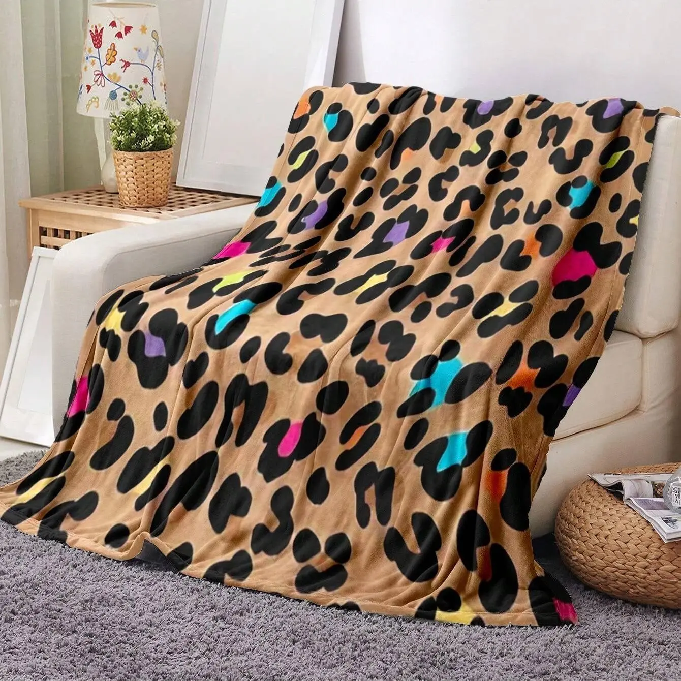 Leopard Print Cozy Chic Blanket, 1 Count Soft Warm Throw Blanket, Air-conditioned Room Blanket, Warm Nap Blanket for Home Office Travel