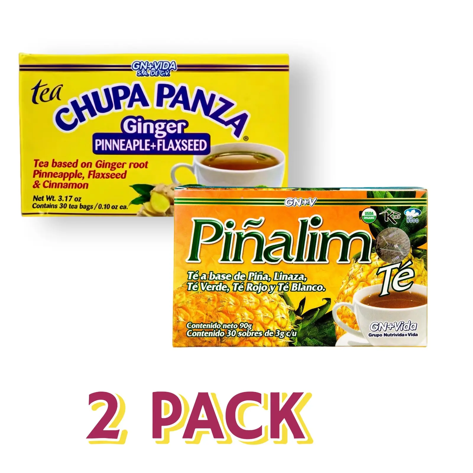 2 Pack Improved Formula Tea CHUPA PANZA & PINALIM - Tea Based Ginger, Gotu Kola & Cinammon, Pineapple Jengibre (30 Tea Bags/0.10 oz Each) Beverage Nat