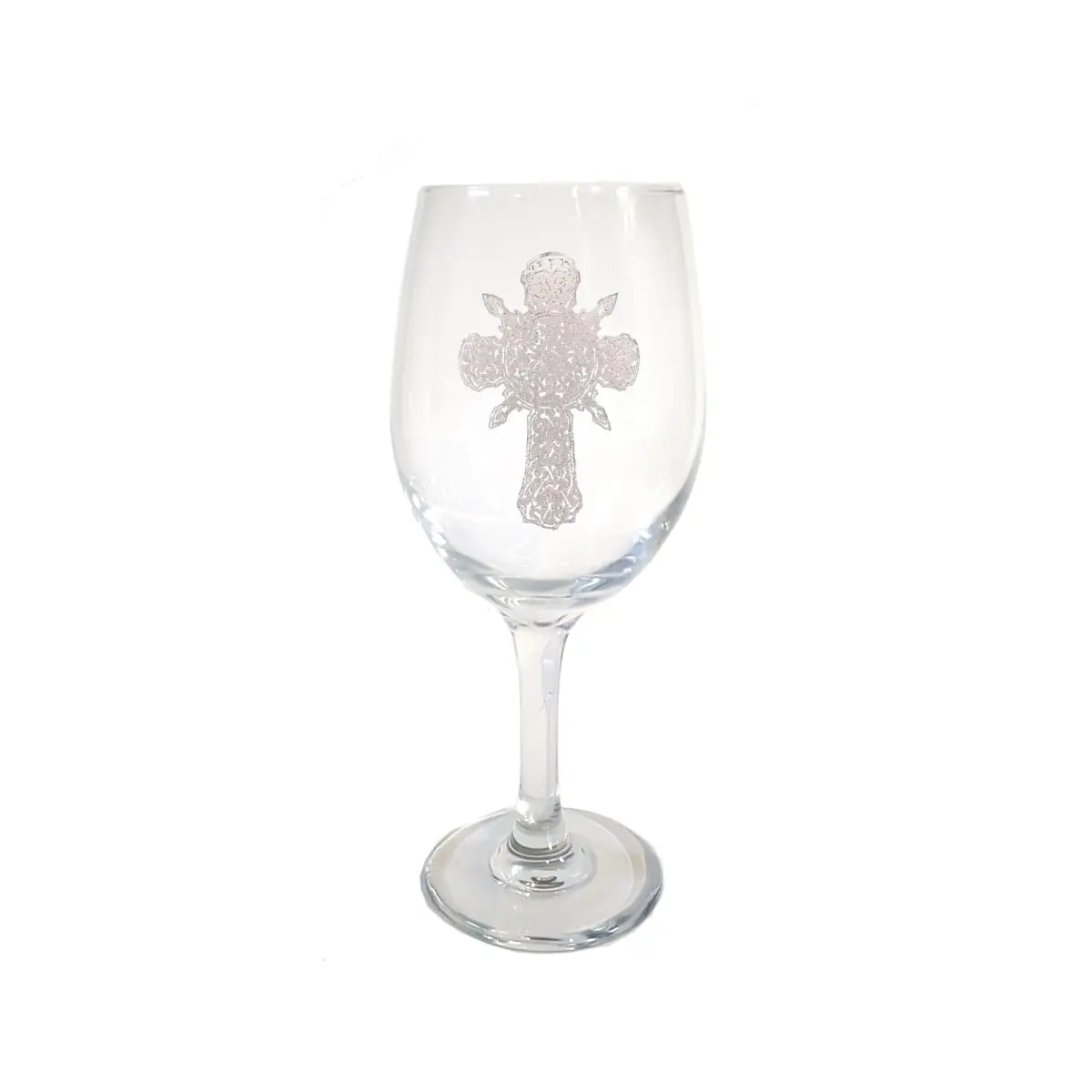 Lyoncraft WICR01 Luminous Lightweight 18 oz Ornate Celtic Cross Engraved Wine Glass, Kitchenware Drinkware for Special Occasions