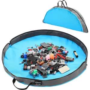 Toy Storage Bag and Play Mat for Building Bricks & Blocks Portable Zipper Toy Storage Bag for Kids entertainment toy storage to keep the room neat & tidy Blue