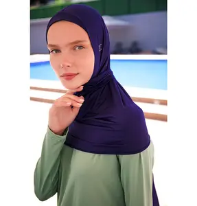 Women's Swim Cap Bonnet Hijab - MB2397 Navy Blue