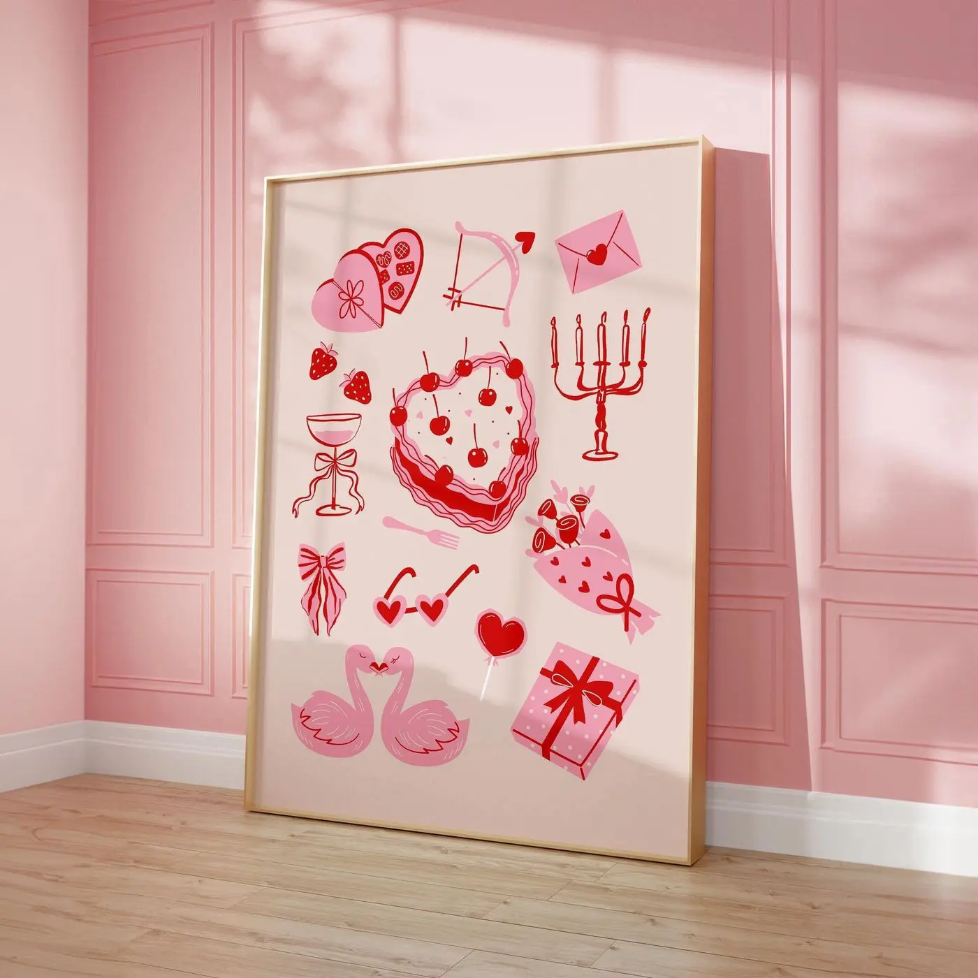 Retro Valentines Day Poster Pink & Red Retro Wall Art, Trendy Pink Prints Preppy Cute Wall Art, Girly Y2k Decor Love Printable Wall Art