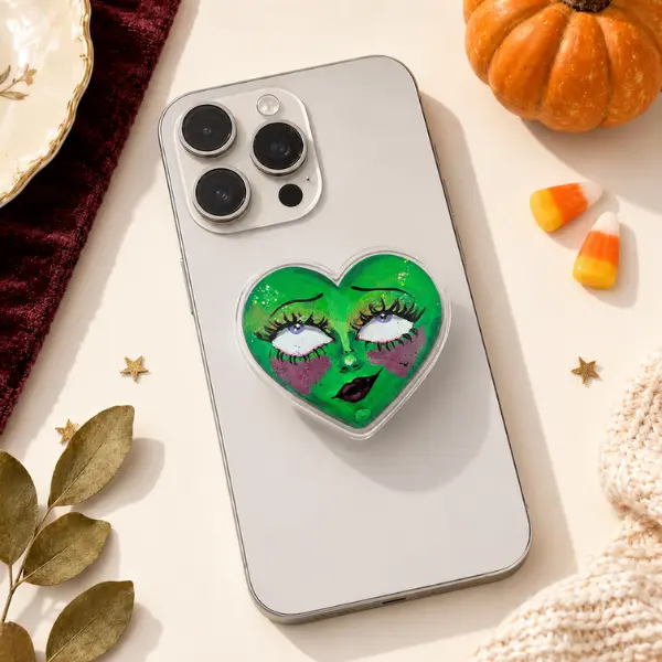 Green Valentine Heart MagSafe Phone Grip, Cute Green Alien Heart Magnetic PopSocket, Glitter Alien Face Phone Grip, Trendy Space Lover Phone Accessory, Valentine’s Day Gift Idea