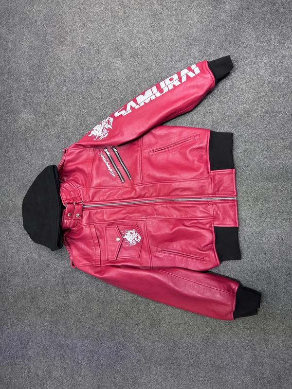 Premium Red Cyberpunk 2077 Samurai Gaming Leather Jacket Removable Hood- Best Gift Menswear Coats