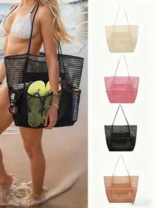 Women's Mesh Lightweight Beach Bag, Large Capacity Foldable Shoulder Handbag, Portable Travel Purse for Summer Vacation, Holiday Gift