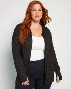 Plus Size Hooded Cardigan with Tie Front