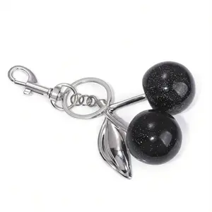 1pc Chic Cherry Keychain With Sparkling Resin Pendant - Alloy, Customizable C-Hook Closure For Women's Wallets & Bags ,Ideal Gift For Family, Friends, And Couples Valentine's Day Gift Valentines
