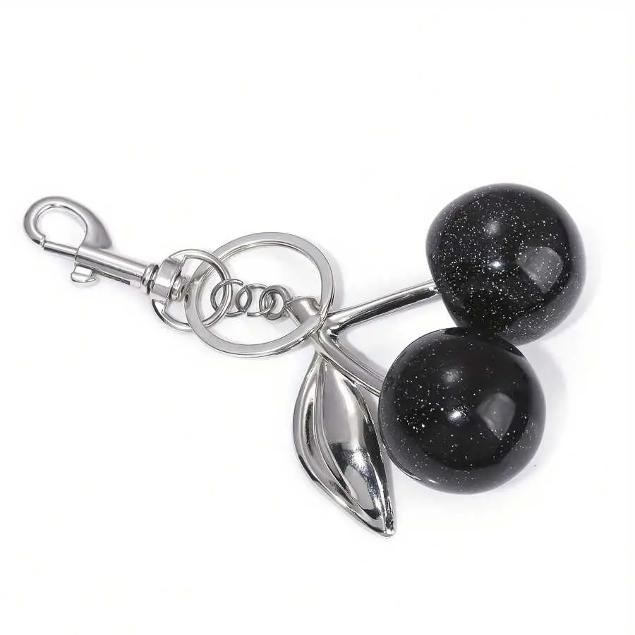 1pc Chic Cherry Keychain With Sparkling Resin Pendant - Alloy, Customizable C-Hook Closure For Women's Wallets & Bags ,Ideal Gift For Family, Friends, And Couples Valentine's Day Gift Valentines
