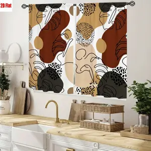 2D Flat 2Pcs Abstract Blobs and Lines Pattern Curtains, Mid Century Modern Decor, Bohemian Home Accent, Artistic Wall Art, Living Room Bedroom Window Treatments