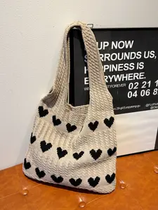 Heart Pattern Crochet Tote Bag , 2026Large Everything Tote Bag, Large Beach Bags,Trendy High Quality Everyday Shoulder Bag for Daily, Tote bag for school