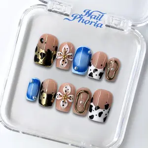 NailPhoria WESTERN BLOOM - Handmade Press-On Nails | Reusable, Salon-Quality, Long-Lasting, Glossy Design