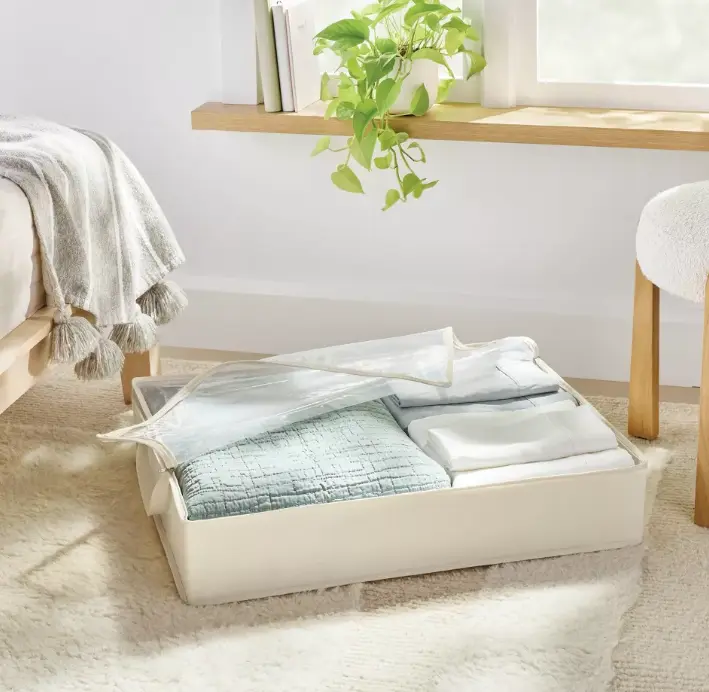 Under Bed Storage Organizer with Lid | Foldable Storage Container for Clothes, Blankets & Shoes | Space Saving Storage Bin