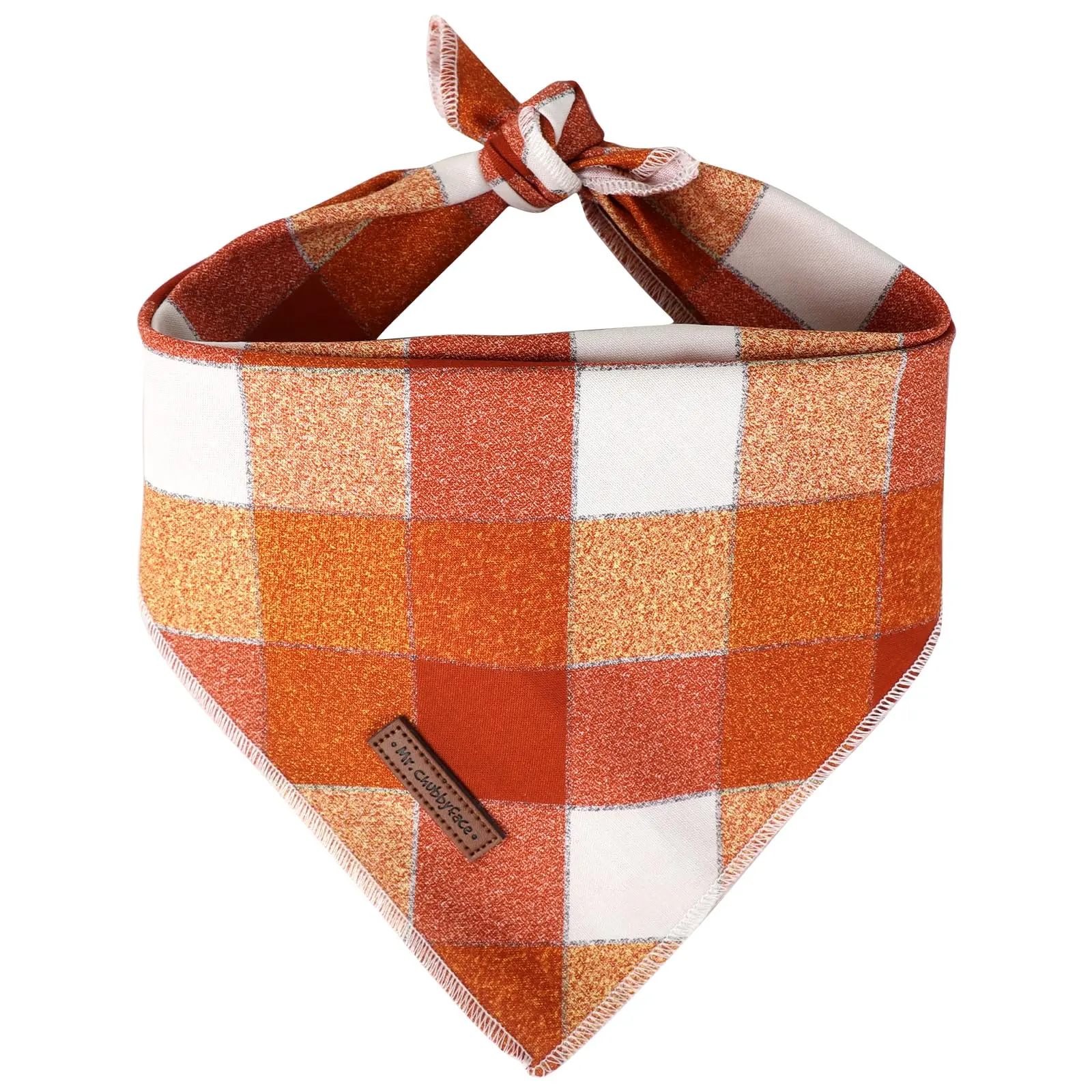 MR. CHUBBYFACE Fall Orange Plaid Reversible Triangle Bib Scarf for Dogs, Cats & Small Pets, Adjustable Bandana Accessory