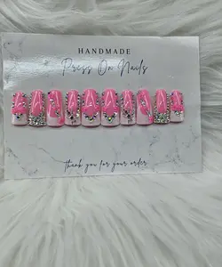Medium/Long Length Gel Duckie Nails - BLINGED OUT Pink & White Press On Nail Tips