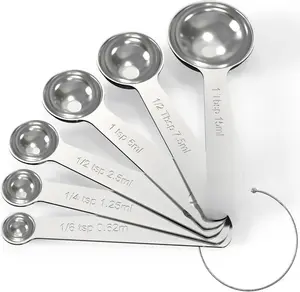 Stainless Steel Measuring Spoons Set Coffee Scoop Spoon Kitchen Gadgets for Cooking & Baking Set of 6 0-500ml Precise Measurements Easy Cleaning Rust-Free