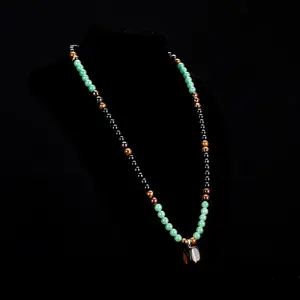 SwiftSport Unisex 69cm Long Chain Sweater Necklace with Green Aventurine & Tiger’s Eye Healing Crystal Pendants, Pendant Design Men’s Gift Accessory, Ideal Anniversary Party Gift
