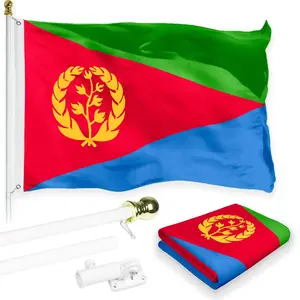 Flag Pole 6FT White Tangle Free & Eritrea Eritrean Flag 3x5 Ft Combo Printed 150D Polyester By G128