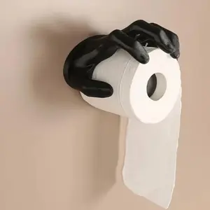 Hand Shaped Gothic Motif Wall Mounted Hygienic Toilet Paper Holder, 1 Count Self Adhesive Plastic Toilet Paper Holder, Bathroom Accessories for Home Hotel Dormitory