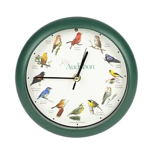 Singing Bird Sound Wall Clock with 12 Nature Bird Songs, 8 Inch Green Decorative Wall & Table Clock, Smart Light Sensor, Battery Operated Mindfulness Home Decor