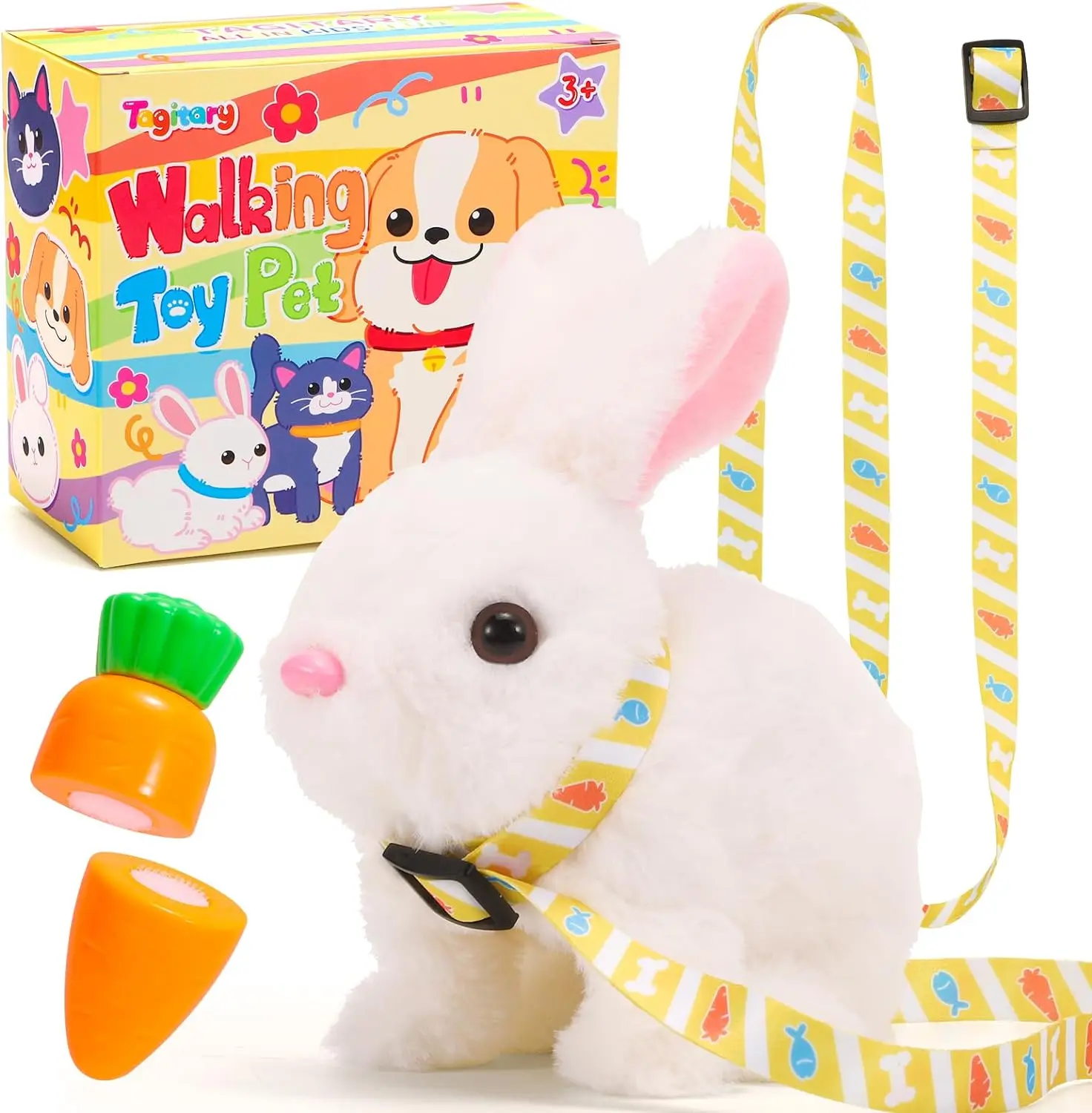 Plush Toys Electronic Toy with Sounds,Wiggling Ears,Twitching Mouth and Nose, Interactive Rabbit Toy for Kids with Leash,Easter Valentines Day Christmas Birthday Gift Springtok summerwins