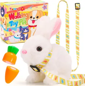 Plush Toys Electronic Toy with Sounds,Wiggling Ears,Twitching Mouth and Nose, Interactive Rabbit Toy for Kids with Leash,Easter Valentines Day Christmas Birthday Gift Springtok