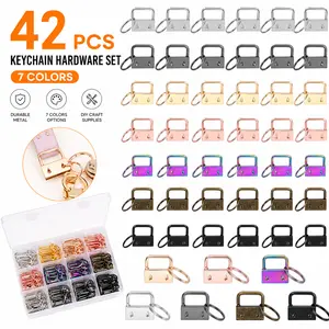 42PCS 1 Inch Keychain Hardware Set,  Metal Key Fob Wristlet Clip with Split Rings for DIY Lanyard, Bag Tag and Key Chain Making Supplies