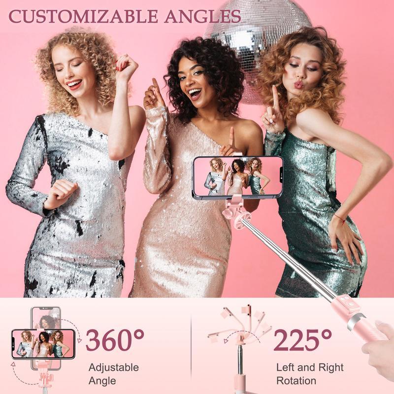 6-in-1 Selfie Tripod with Dual Fill Lights & Wireless Remote Portable Adjustable Phone Stand Detachable 360° Compact Travel Tripod for Live Broadcasts & Outdoor Adventures Android Bluetooth Expandable Smartphone Cellphone Stick Cable Steel